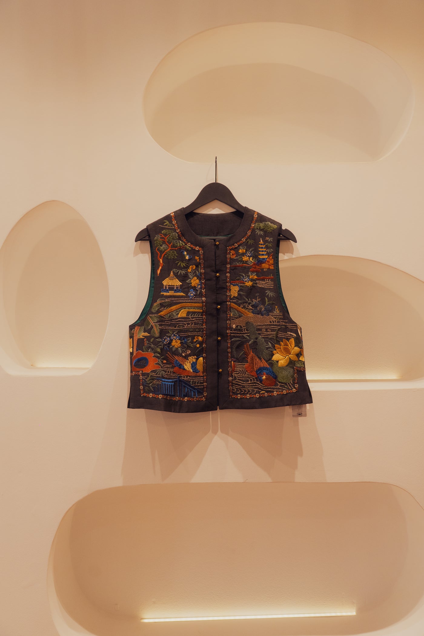 Silk hand embroidered vest