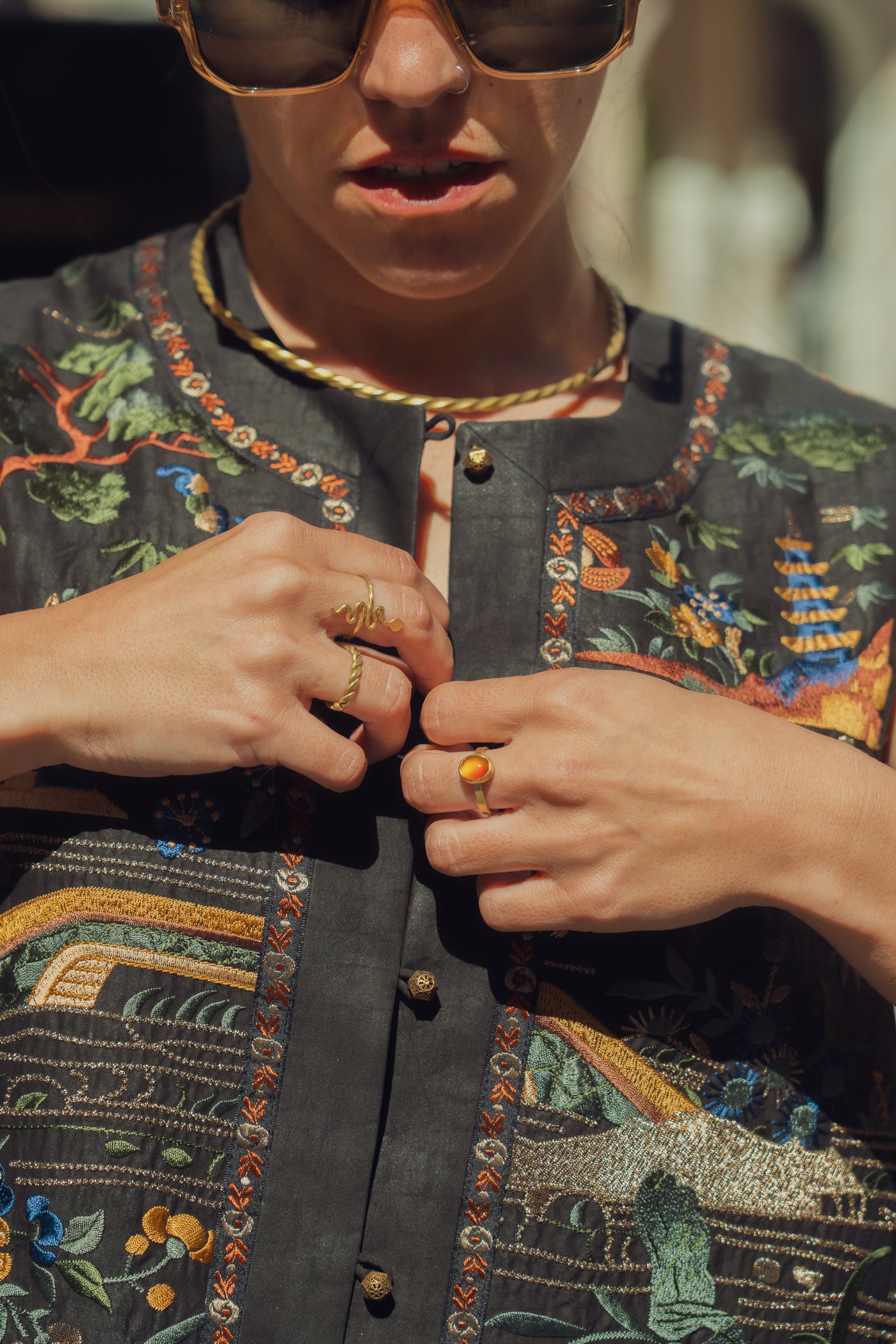 Silk hand embroidered vest