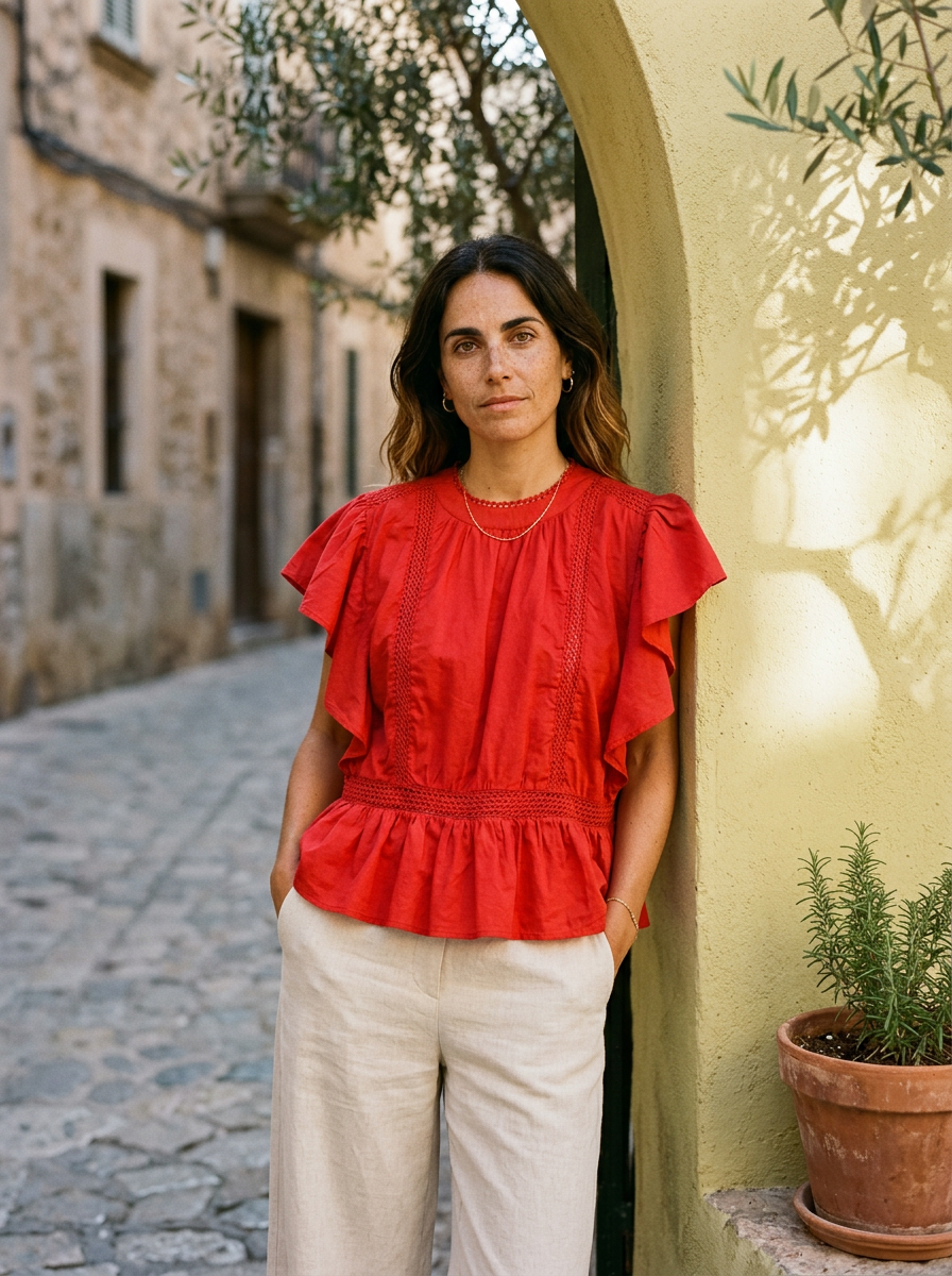 Summer blouse with embroidered details